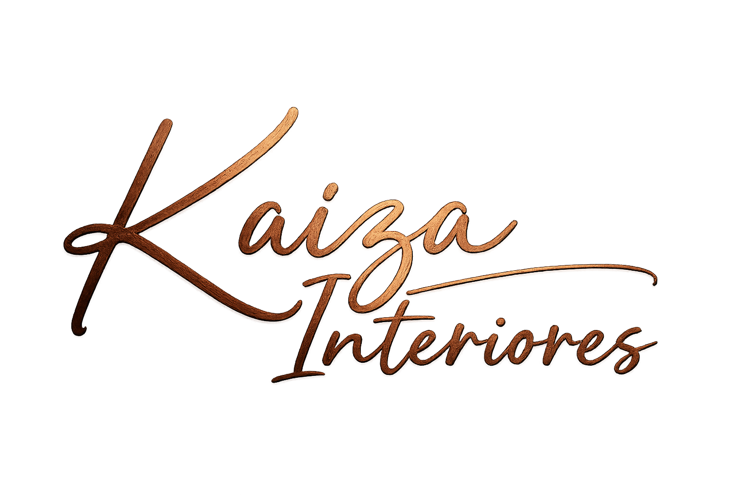 Logo Kaiza Interiores em tipografia cursiva cobre sobre fundo neutro